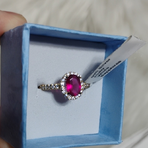 Lab Created Ruby & White Sapphire Gold Plated Solid 925 Sterling Silver Ring - Picture 6 of 15